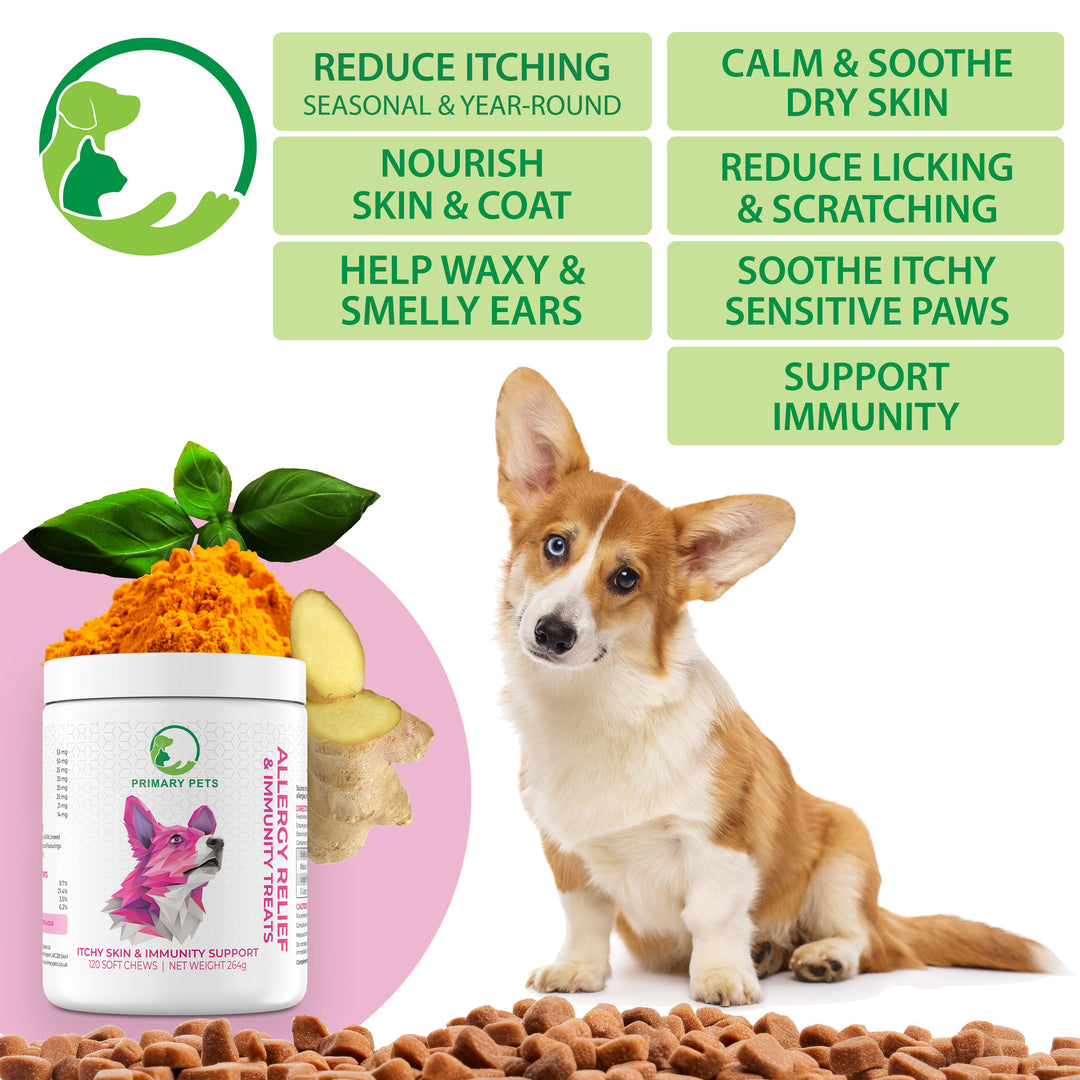 Anti Itch Allergy Relief Treats for Dogs 120 Soft Chews Primary Pets UK